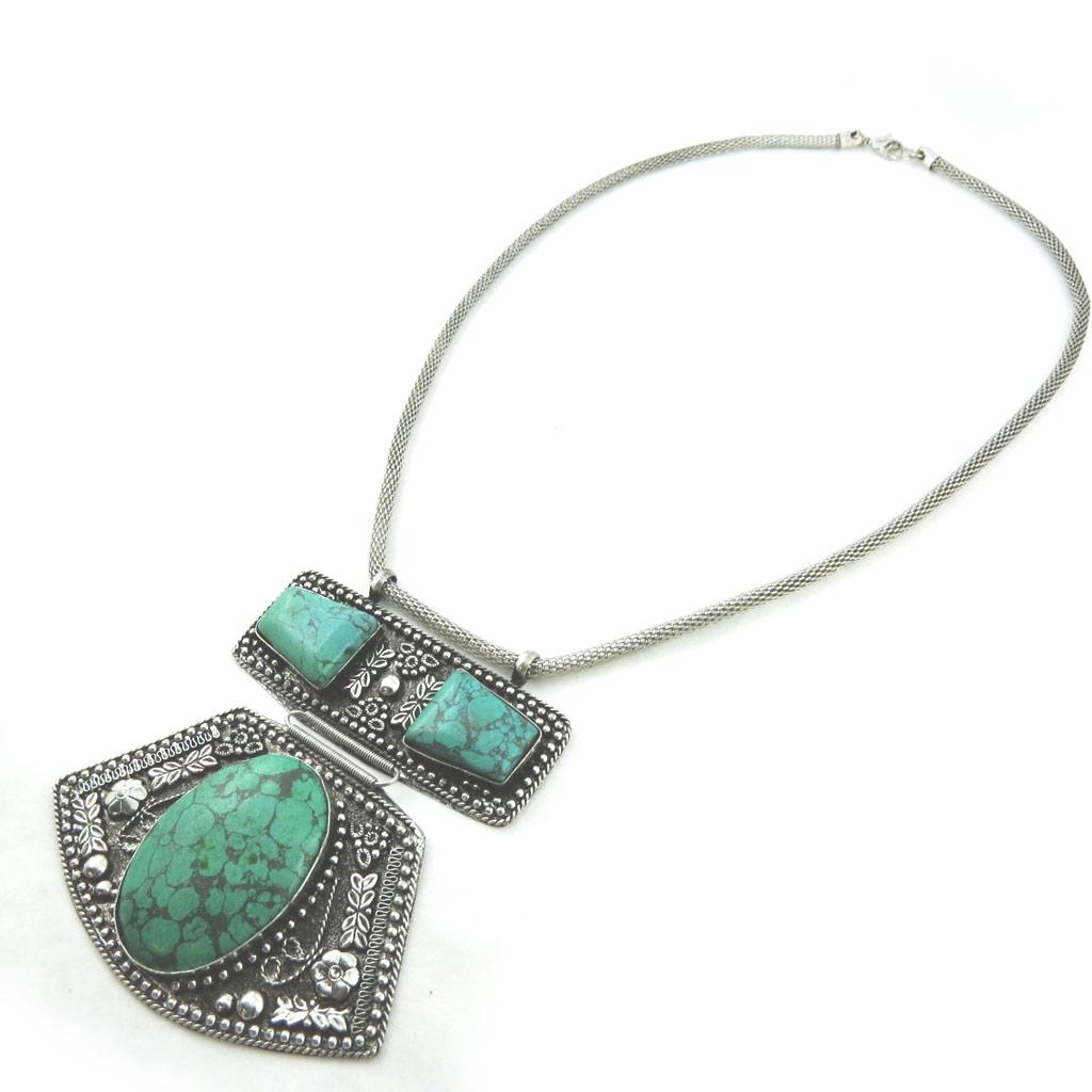 Les Trésors De Lily [N0977] - Collier créateur 'Kilimanjaro' turquoise argenté