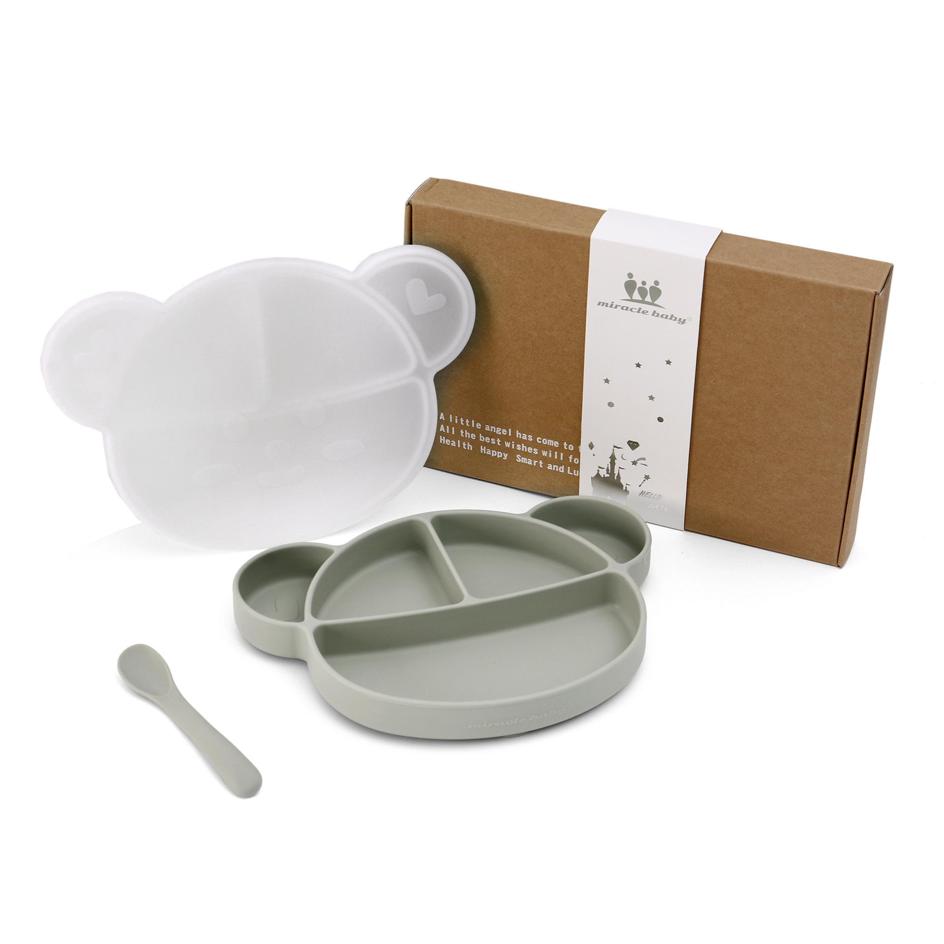 

Детская силиконовая тарелка, подарочный набор детской посуды S：22.5*18.5 светло-зеленый