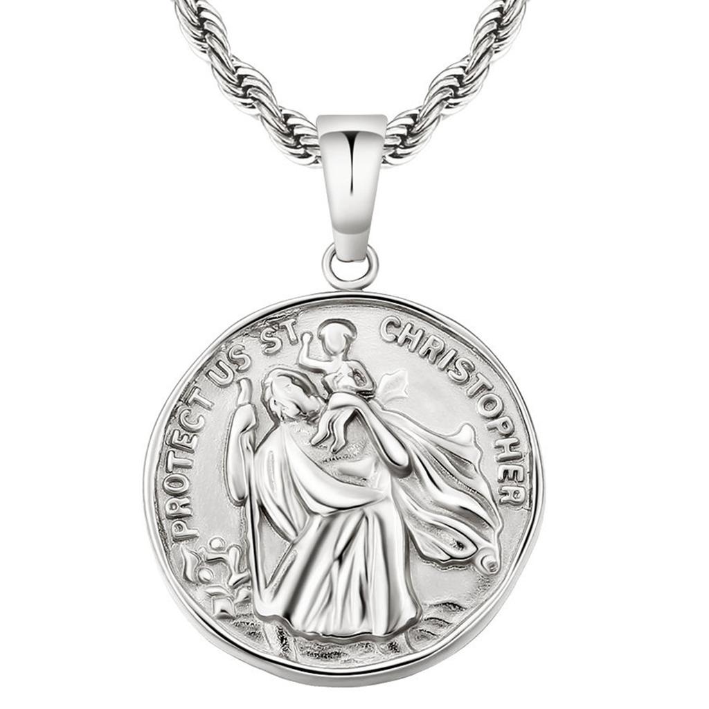 New Coin Jewelry Necklace Men Women Waterproof Compass Lion ST CHRISTOPHE 18K Gold Plated Stainless Steel Coin Necklace Pendant