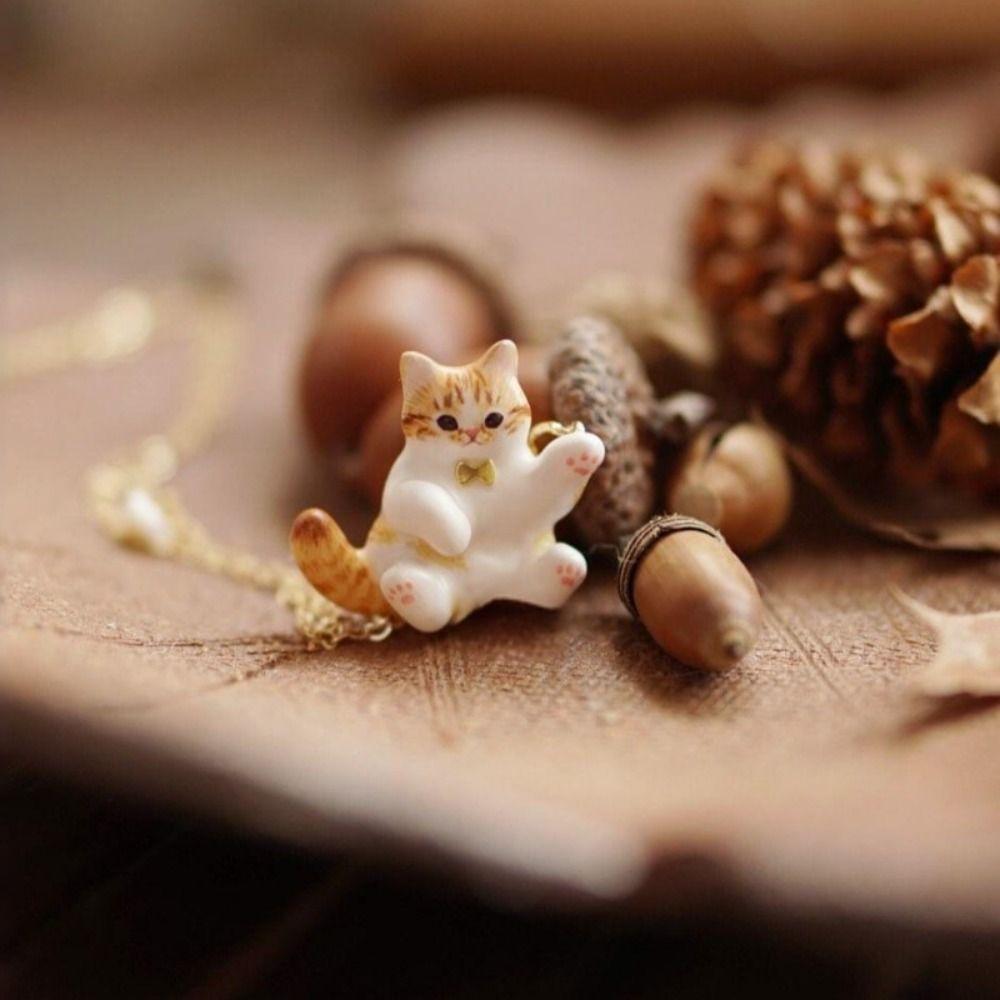 Metal Chain Stainless Steel Cat Necklace 18K Gold Plated Animal Pendant Choker  Girl