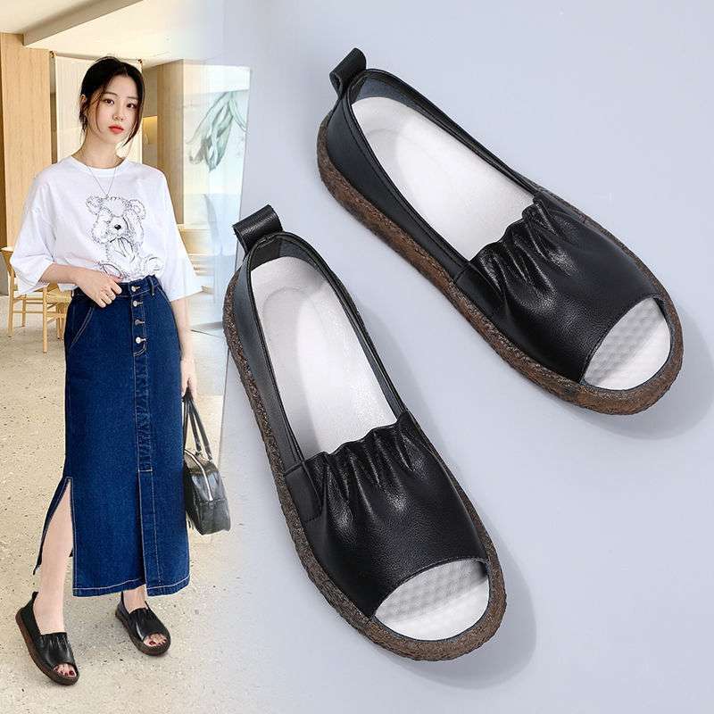 Fish mouth shoes beef tendon sole sandals women's summer new open toe strap heel slippers foot width nurse maternity women's shoes