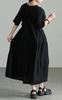 Plus Size Long Sleeved Embroidered Floral Leaf Tiered Keyhole Neck Indian Cotton Summer Autumn Spring Black [Gold Japan] Women's Kt-26mi3 LL-4L