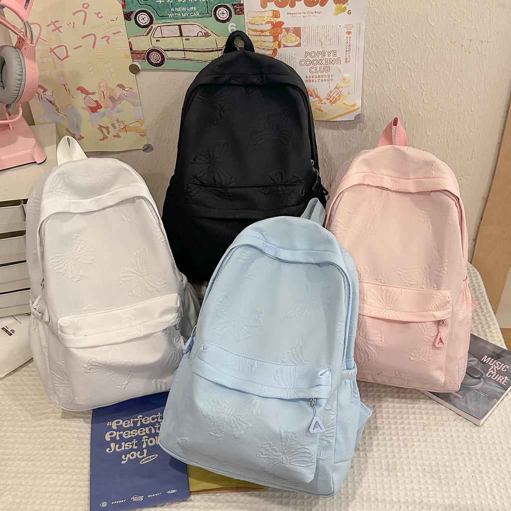 Sac à dos Frais dans le vent Papillon Sac à dos Étudiante Collège Sac d'école Grande Capacité Léger Polyvalent Design Gaufré Sac à dos
