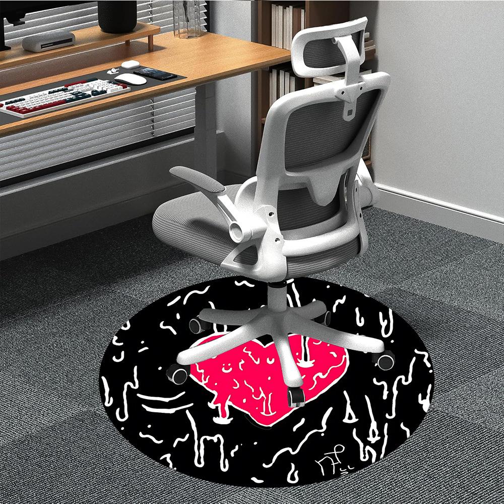 1pc Heart Print Carpet, Round Non Slip Durable Large Size Office Carpet, Suitable for Office