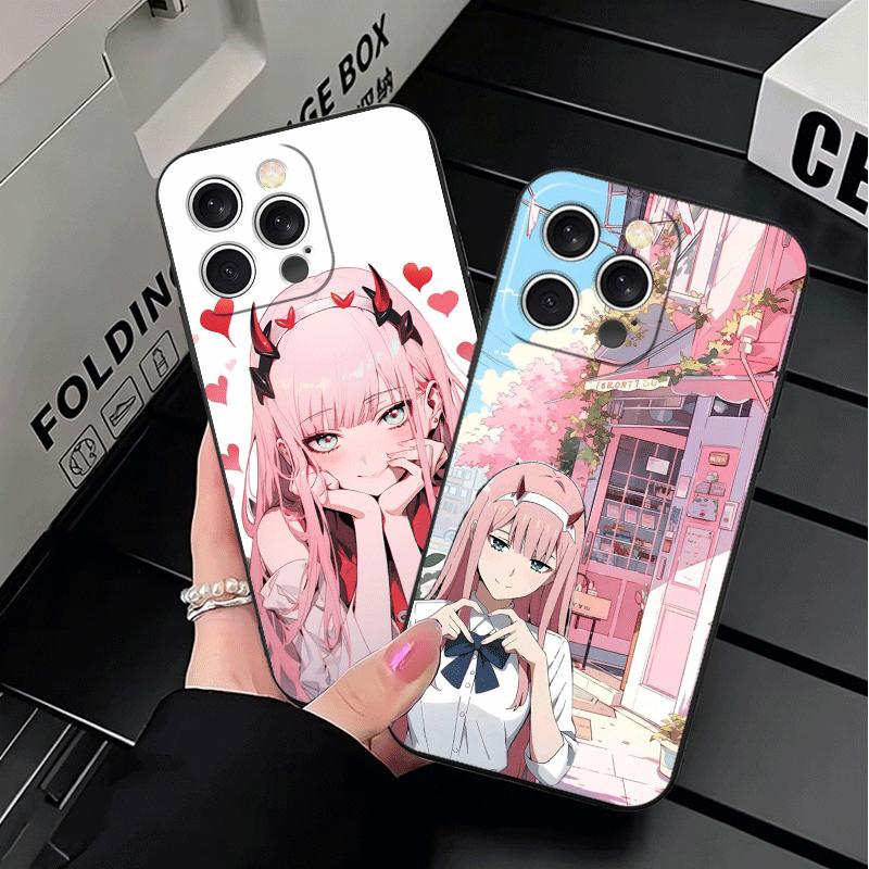 Zero Two 02 Kawaii Cute Soft Phone Case for iPhone 16 16E 17 Air 15 Pro Max 14 Plus 13 Mini 11 12 7 Black Cover Back Shell