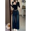Petite Retro High Waist Wide Leg Jeans for Women - Slimming, Loose Fit, Straight Floor-Length Pants