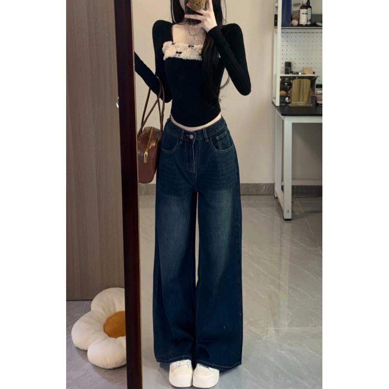 

Petite Retro High Waist Wide Leg Jeans for Women - Slimming, Loose Fit, Straight Floor-Length Pants Extra Small