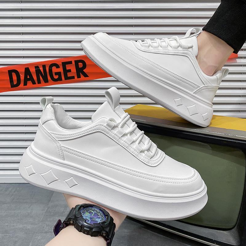 Moda Primavera Otoño Zapatos Casuales Ligeros para Hombre 2024 Nuevo Todo-combinable Cuero Escuela Zapatillas Blancas con Cordones Antideslizantes Zapatos Casuales para Hombre