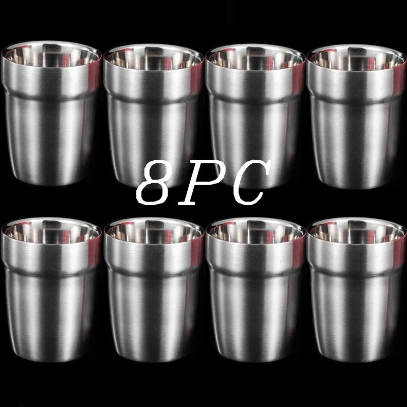 8pcs Stainless Steel Beer Cup Drinkware Tumbler Tableware Water Cup Outdoor Tea Coffee Cocktail Drinking Mugs Metal Cups
