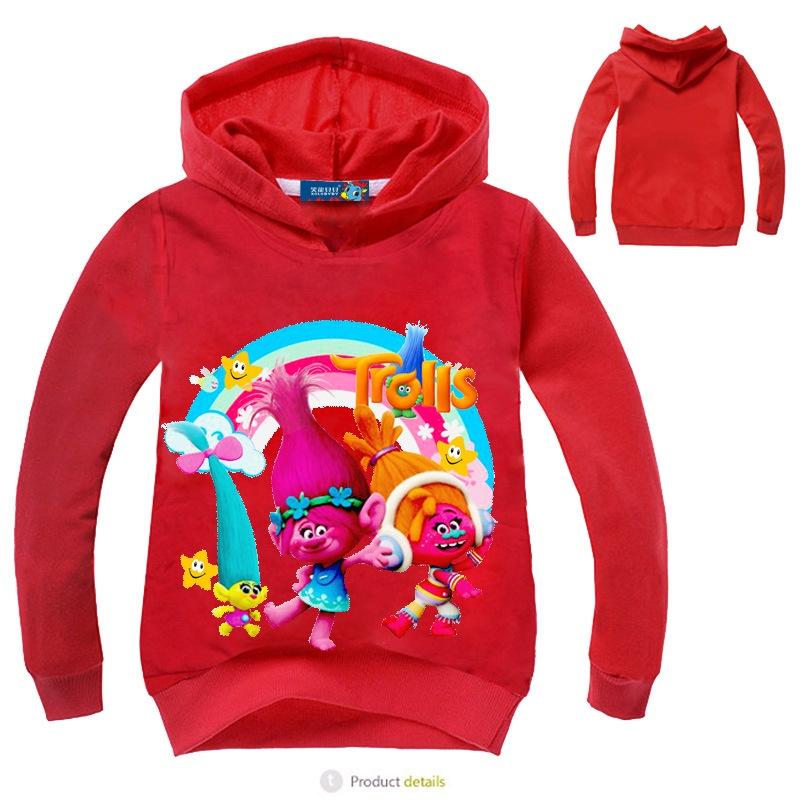 Sudadera con Capucha Estampada de Trolls para Niños Pulóveres de Algodón Abrigo Chaqueta Regalo Años