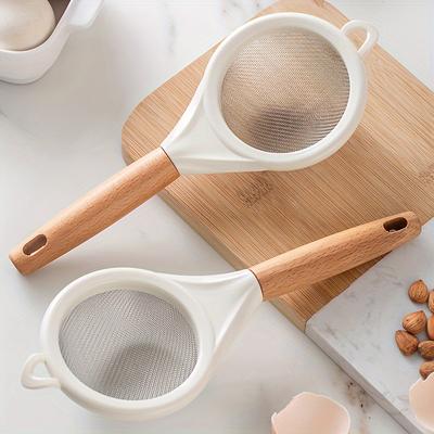 Sită Făină Ochiuri Fine Oțel Inoxidabil Zahăr SucZahăr Cacao Pudră Matcha Făină Mâner Lemn Uz Casnic Bucătărie Unelte Copt