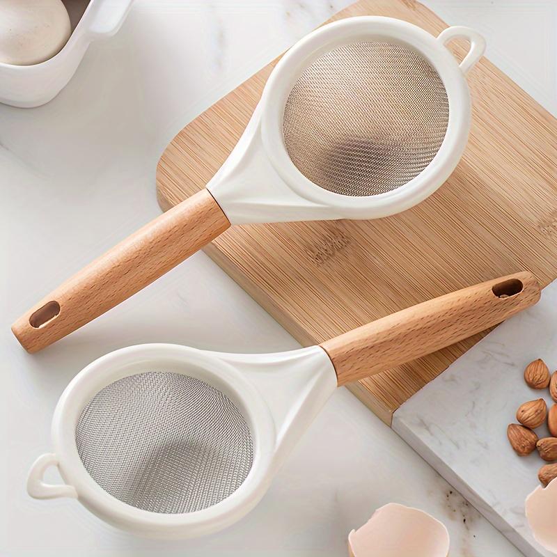 Nerezové jemné síto na mouku Cukr Šťáva Cukr Kakao Prášek Matcha Mouka Dřevěná rukojeť Domácí Kuchyňské Pečicí Nástroje