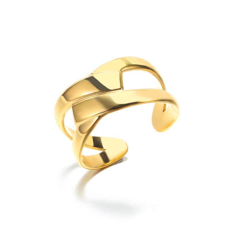 Unisex Retro 18k Gold Stainless Steel Open Cross Ring