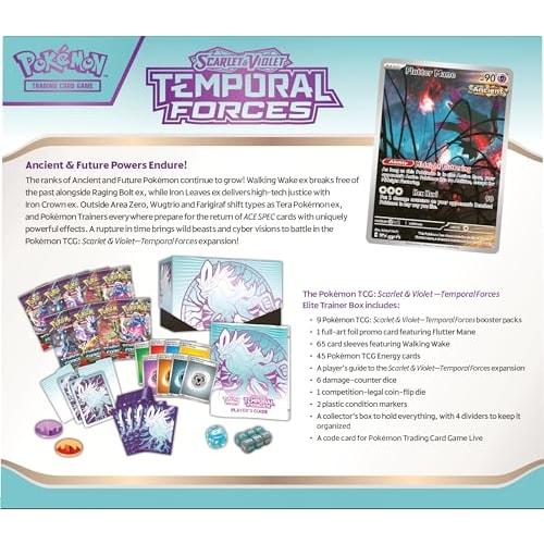 Pok?mon TCG: Scarlet & Violet ? Temporal Force Elite Trainer Box ? Walking Wake (1 Full Art Flutter Mane Promo Card, 9 Boosters & Premium Accessories)