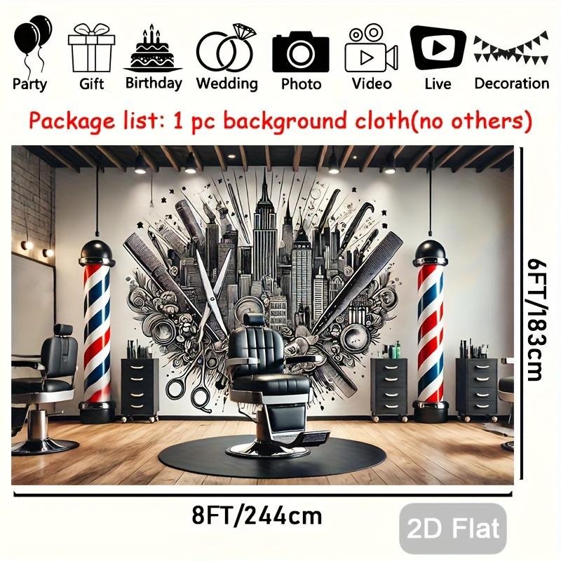 2D plan, 1 camera background - hair salon corner, featuring NYC skyscraper and hair salon design