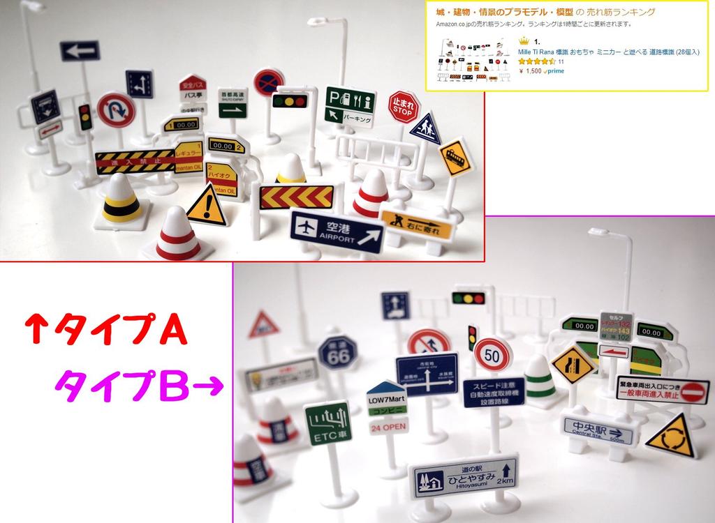 Mille Ti Rana Road Type for Playing with Mini Cars Signs, 28-Piece Set, B,