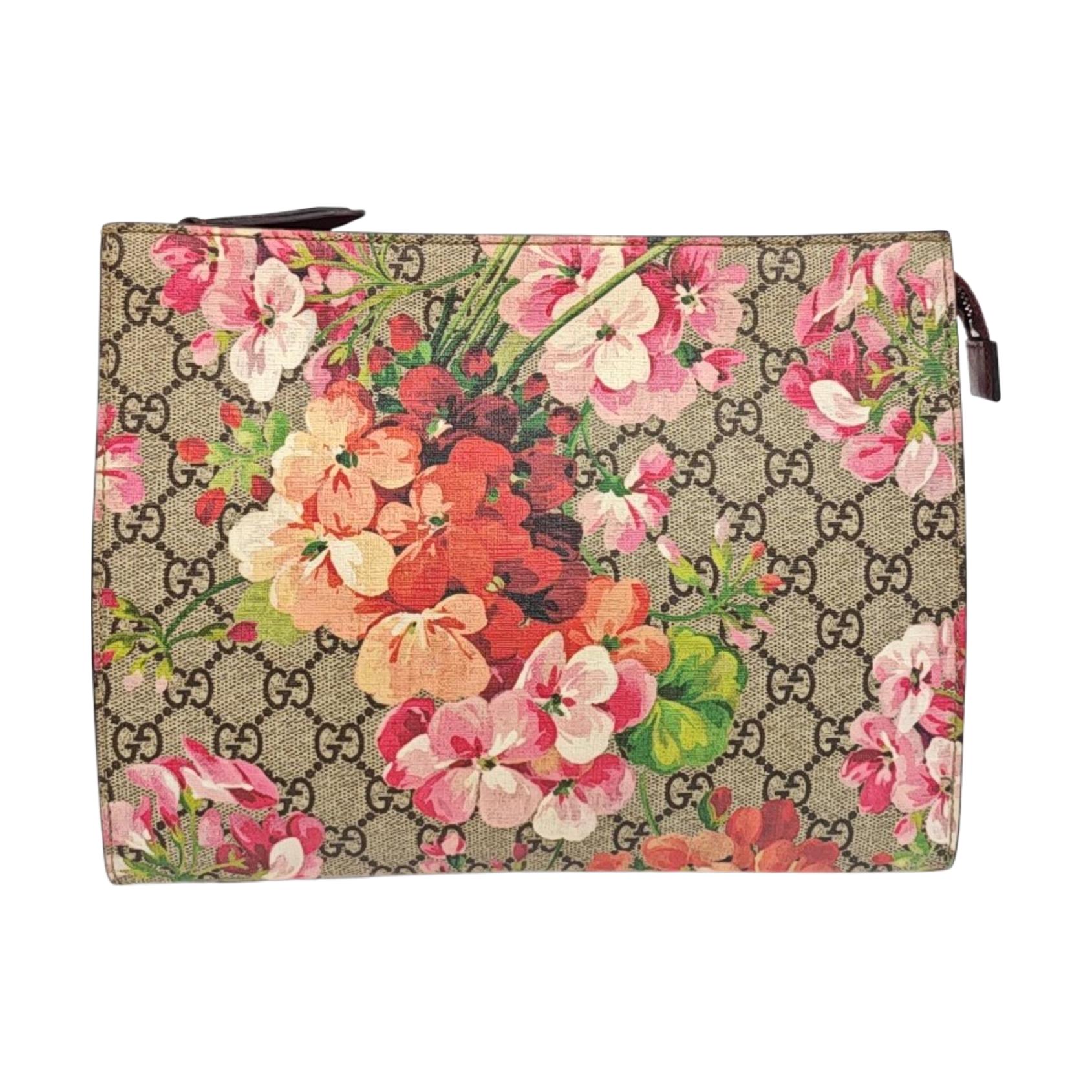 [Pre-Owned] GG Blooms Logo Canvas And Leather Clutch Bag Large - Very Good #184M48X ONE SIZE