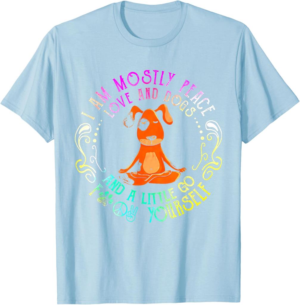 Peace Love Dogs Yoga Funny Graphic Tee Soft Cotton TShirt Casual Gift for Dog Lovers