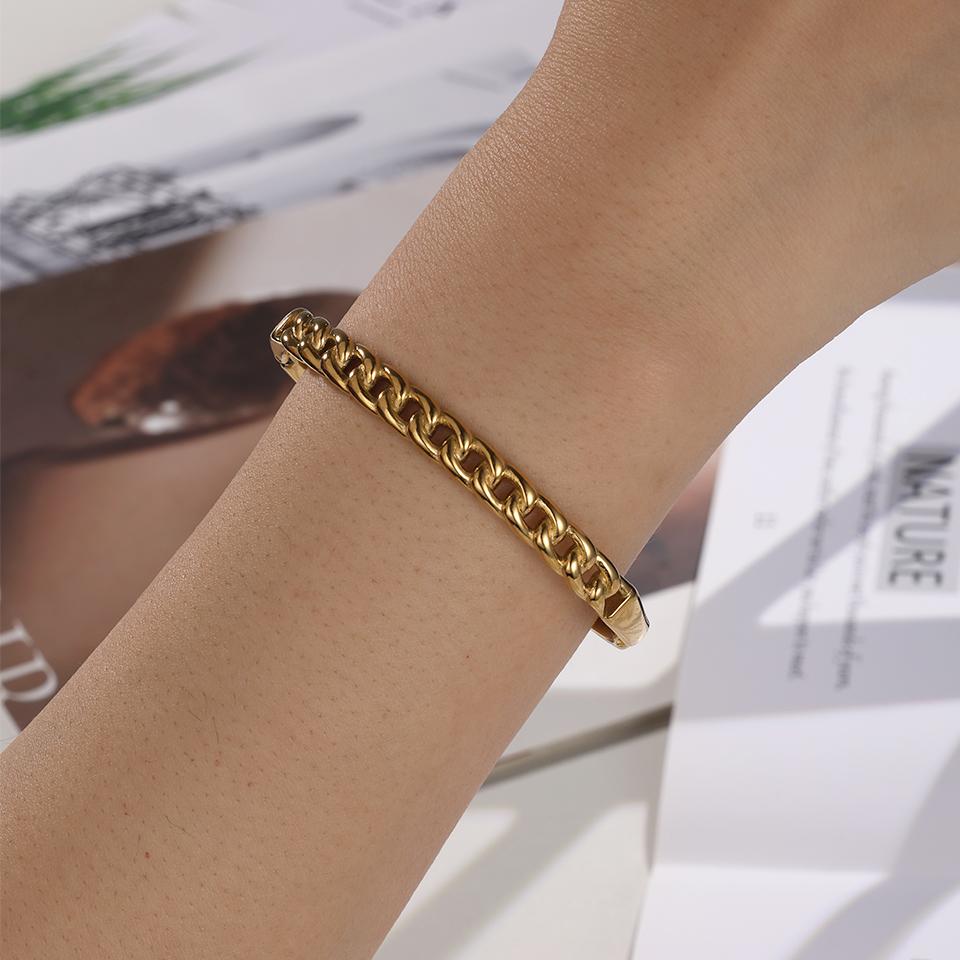 ZAKOL Stainles Steel Classic Circle Chain Design Open Bracelet Bangles for Women Men Statement Party Zircon