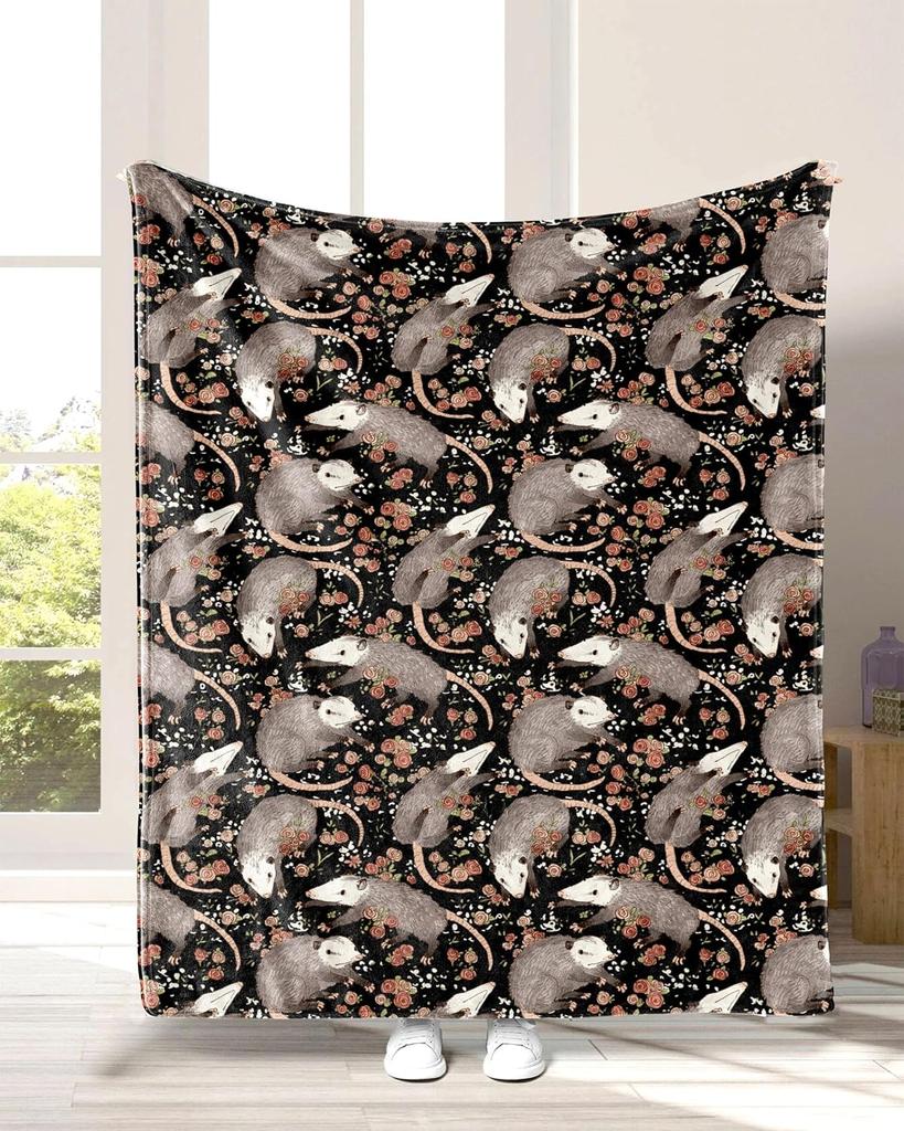 Opossum Blanket Possums Blanket Possum Gifts Black Throw Stuffed Animal for Travelling Camping Soft Birthday Gifts for Women Men
