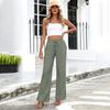 Damen Casual Mode Baumwoll-Leinenmischung Weite Hosen mit Seitentaschen