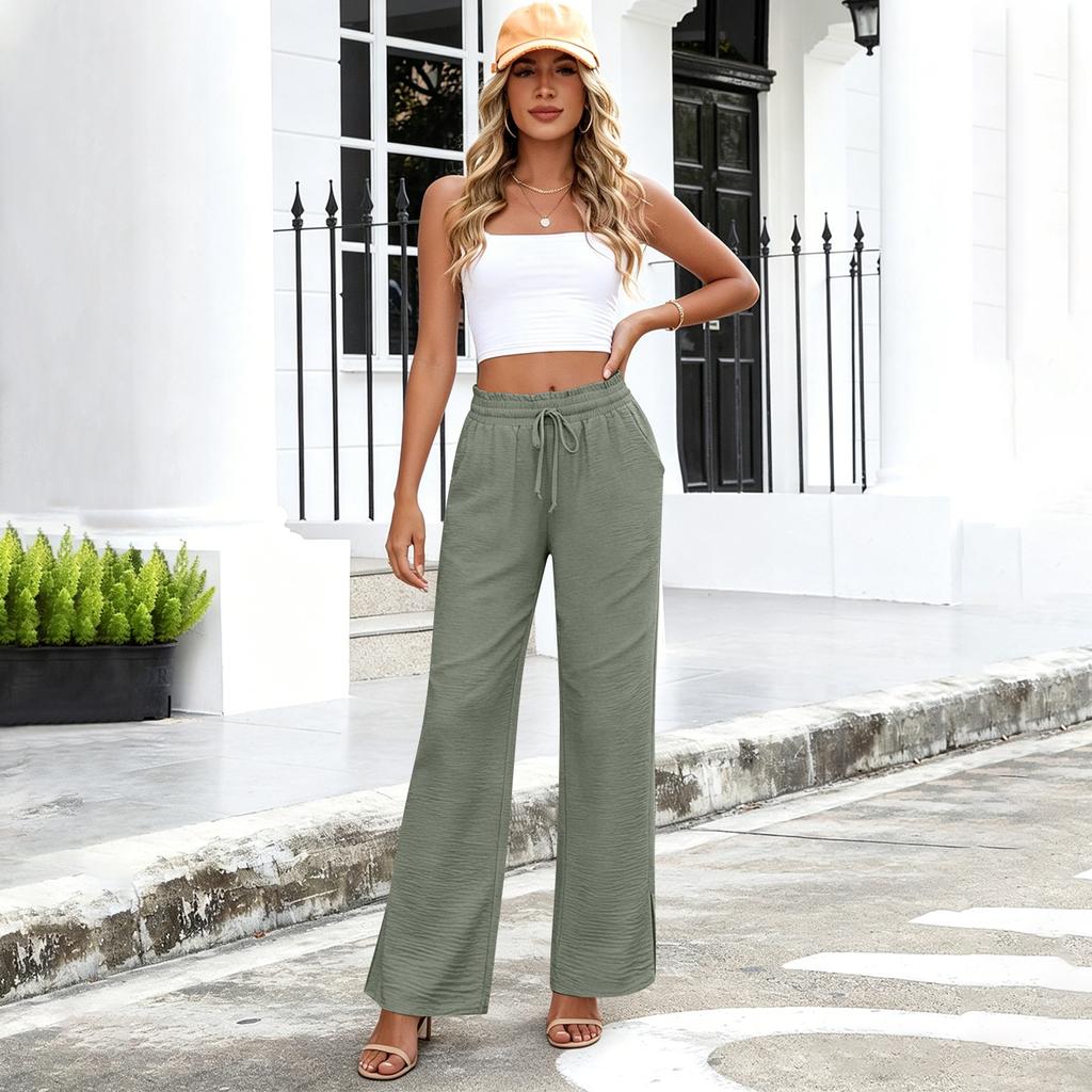 Damen Casual Mode Baumwoll-Leinenmischung Weite Hosen mit Seitentaschen