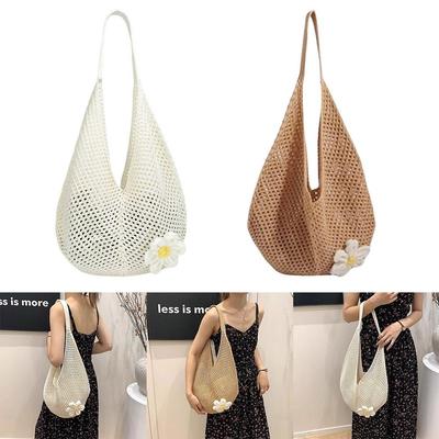Bohemian Style Handmade Crochet Underarm Bag Hollow Out Large Capacity Shoulder Bag Knitting Mesh Tote Ladies Women Girls Gift