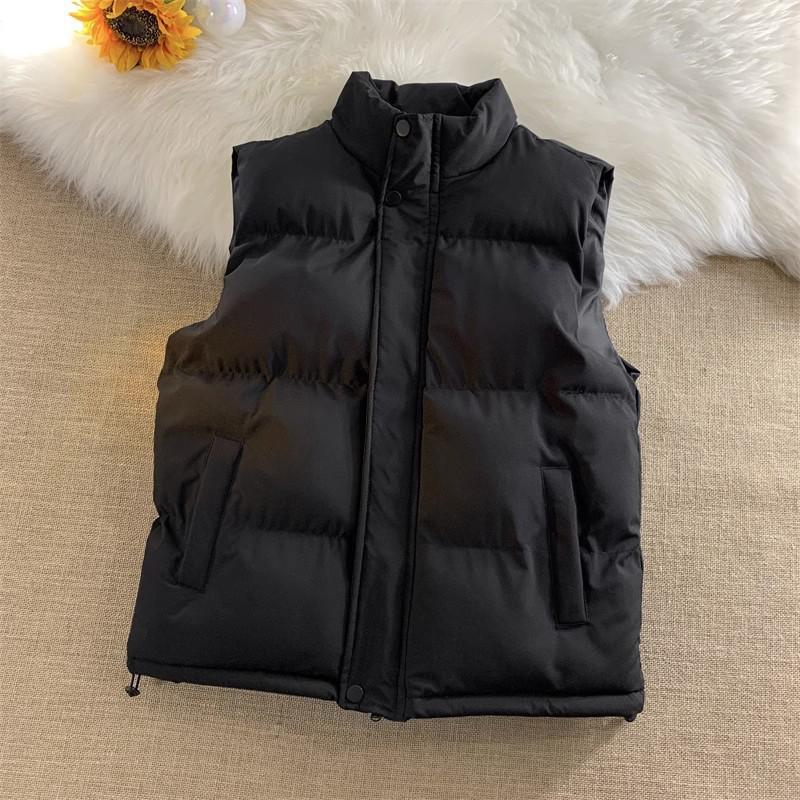 

Унисекс Зимний Жилет в Корейском Стиле - Приталенный, Утепленный, Хлопковая Набивка, Воротник-стойка, Теплая Куртка без Рукавов M чёрный