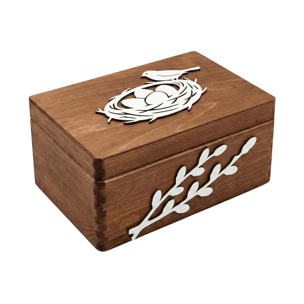 Brown Lockable Easter Box with Bird and Catkins 30x20 cm