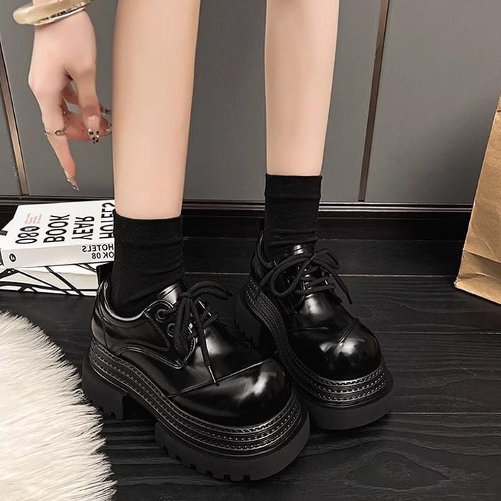 2025 early spring new retro British style loafers muffin bottom heightened thick sole versatile polished small leather shoes women's shoes