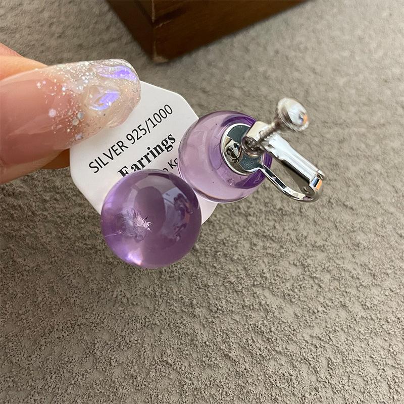 Korean version of dopamine color spherical earrings women's new fashion resin stud earrings sweet and cute round bead earrings