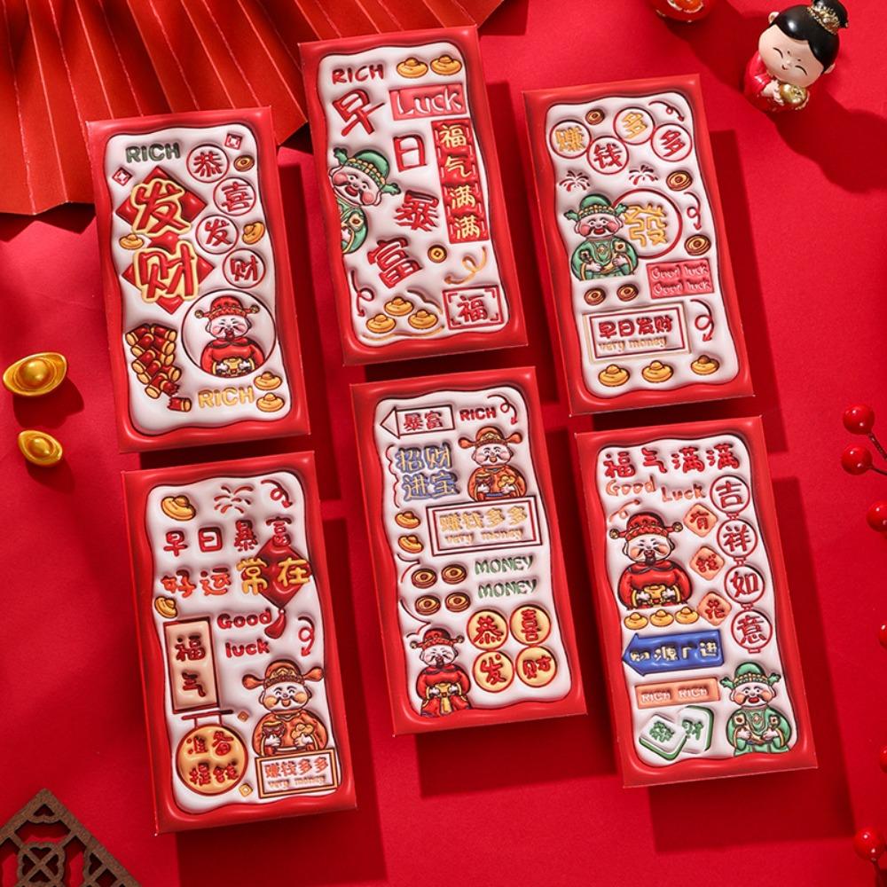 6PCS Chinese New Year Red Envelope Blessing Spring Festival Snake Pattern Money Envelope Money Bags Best Wishes