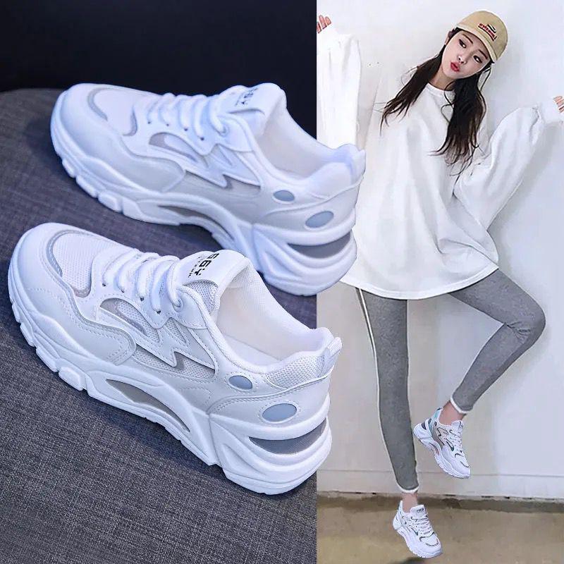 Women's Summer Breathable Mesh Sneakers: Korean Style Thick-Soled White Dad Shoes