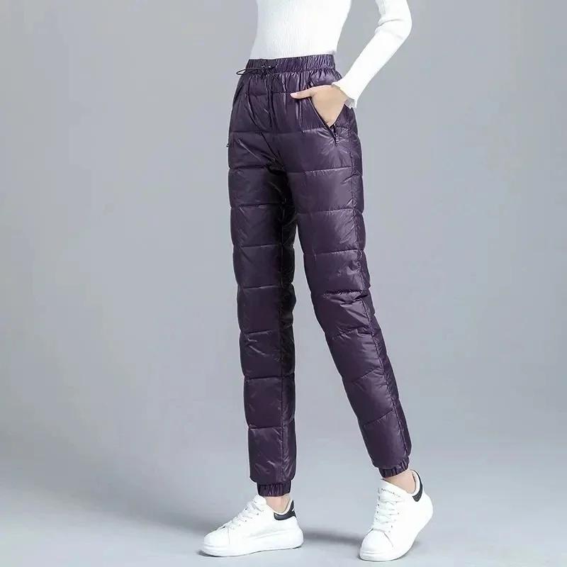 

Women Casual Cotton Pantalones Warm Winter Jogger Pants Windproof Elastic High Waist Sweatpants Snow Wear Capris M фіолетовий