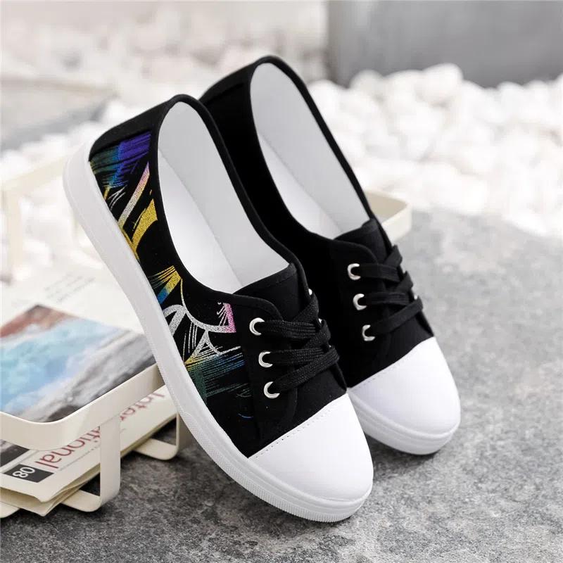 Cresfimix Cute Anti Skid Lace Up Canvas Shoes for Student Women Casual Black Ribbon Multi Color School Shoes Spring Flats A932