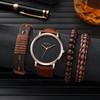 No Gift Box; New Business Men's Watches Simple Leather Belt Quartz Watches Beads Bracelet 4-piece Set