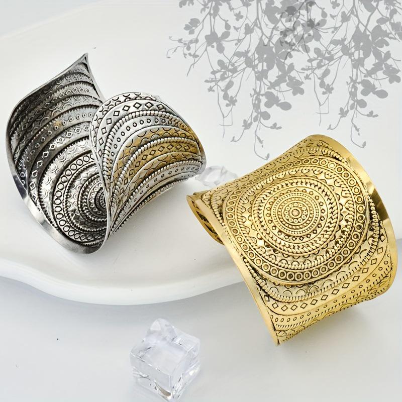 Ethnic African Tribal Carved Open Bangle: Vintage Punk Cuff Bracelet