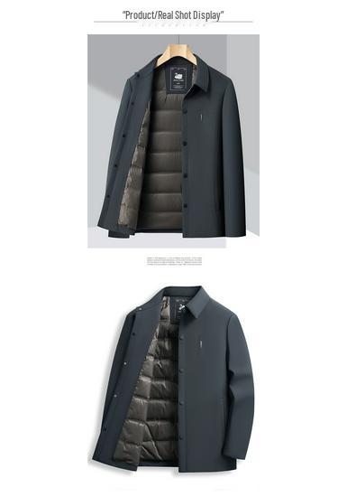 Men's Winter Lightweight Goose Down Jacket - Middle-Aged Dad Style, Lapel, Business Casual, Button-Up, Warm Coat