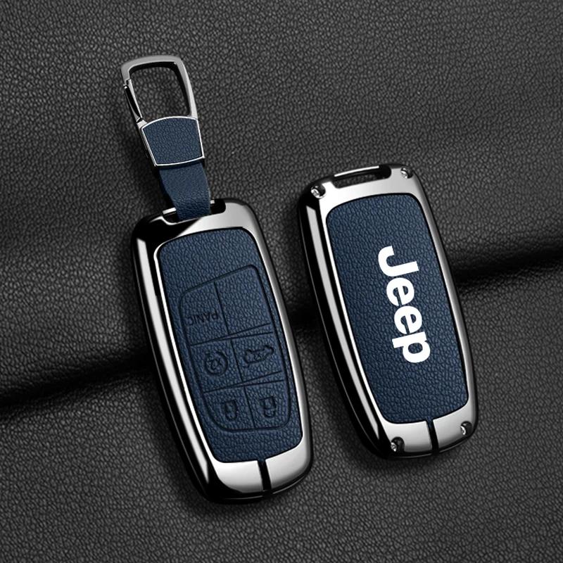 For Jeep High Quality Leather Car Key Case For Jeep Grand Cherokee WK2 KL Wrangler JK Commander Renegade Compass 2018 2022 Ac