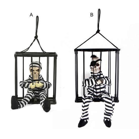 Sprechender Gefangenenanhänger Rote leuchtende Augen Gestreifte Kleidung Sprachaktiviert Gruselig Batteriebetrieben