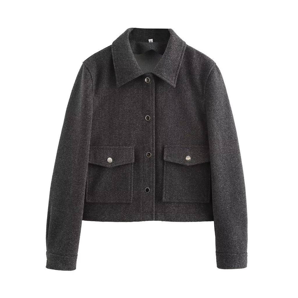 New autumn models, women's clothing, European and American French design, fashionable and versatile casual double-pocket woolen jacket