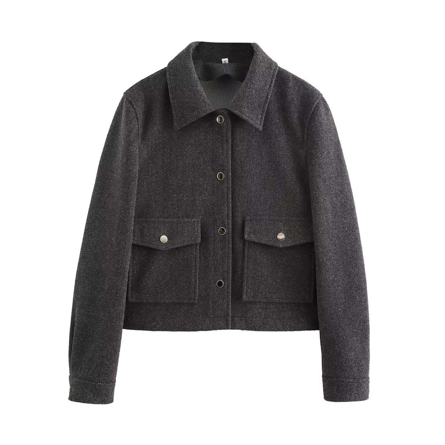 

Новые осенние модели, женская одежда, европейский и американский французский дизайн, модная и универсальная повседневная шерстяная куртка с двойными карманами L