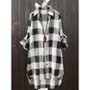 Women's Fashion Simple Flip Collar Shirt Top Versatile Roll Up Long Sleeved Top Plaid Button Shirt