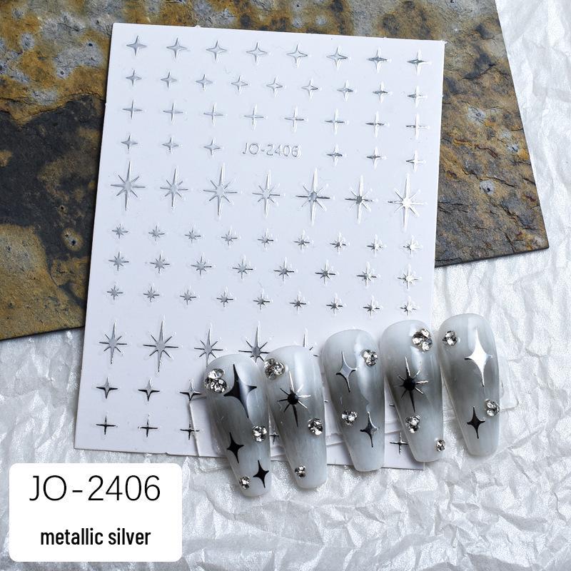 

3D самоклеящиеся металлические наклейки для ногтей серебристого цвета: Вырезы Сердце, Звезда, Луна и Крест