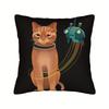 1pc Pillowcase, Wandering Game Cat and Robot Design Pattern, Soft and Comfortable Polyester Short Plush Fabric, Single-Sided Print, Does Not Include P