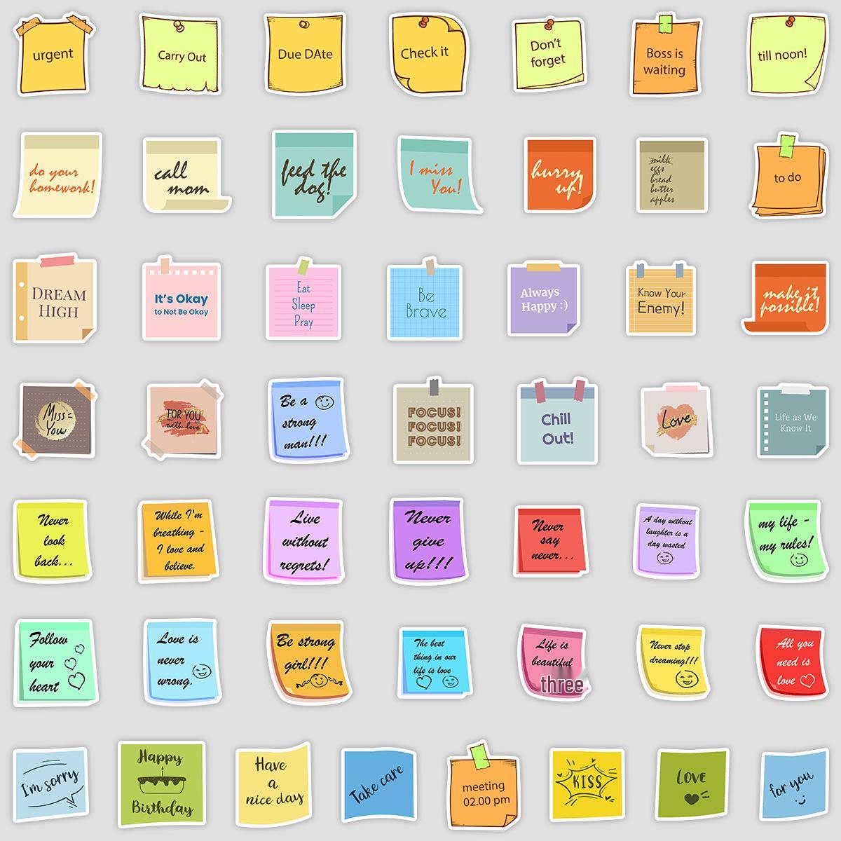 50 English Sticky Notes & Doodle Stickers: Waterproof for Phone & Bottle Decoration