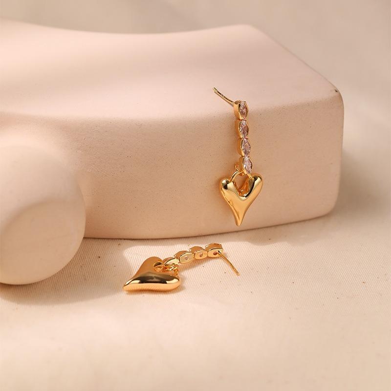 K Gold Plated S925 Silver Needle Luxury Heart Earrings For Women