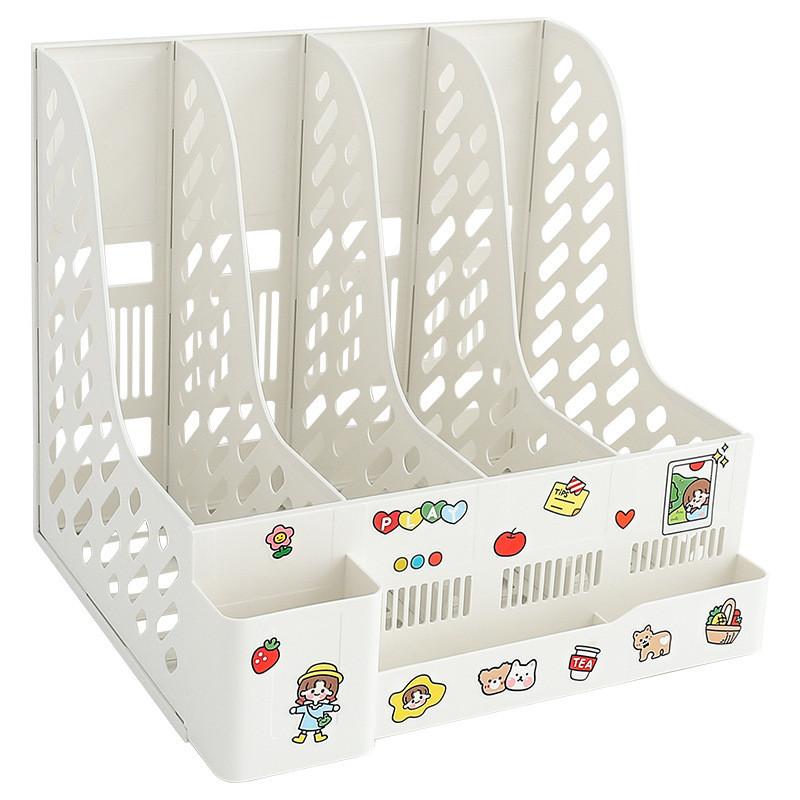 Metal Book Stand Partitions With Decor Stickers Student Office Document Book Holder Desk Organizer