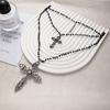 Vintage Double-Layered Cross Pendant Necklace Femininity Dark Wind Long Sweater Chain Niche Design Item