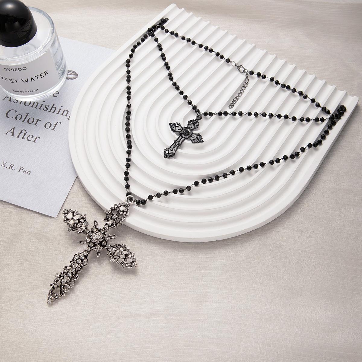 

Vintage Double-Layered Cross Pendant Necklace Femininity Dark Wind Long Sweater Chain Niche Design Item